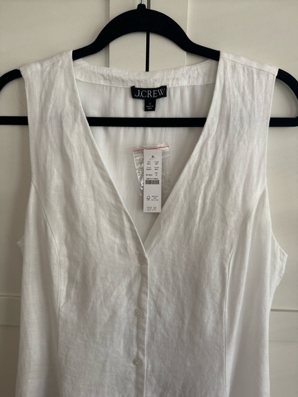 J. Crew White Sleeveless V-Neck Linen Mini Dress Size 12 - Picture 4 of 5
